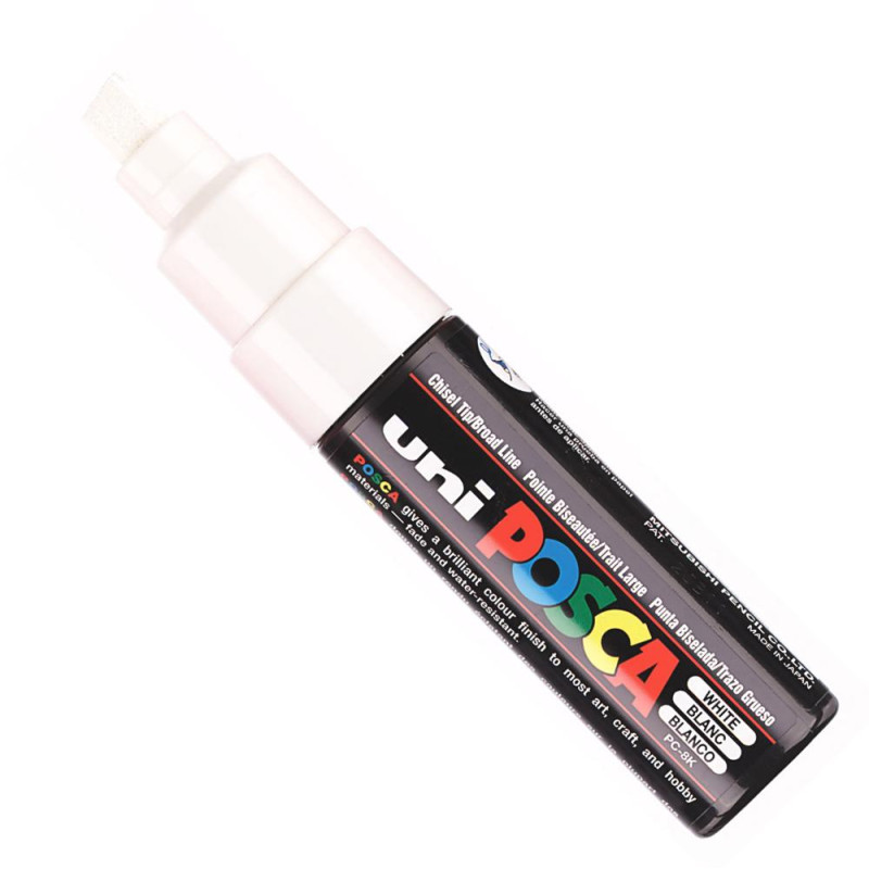 Marqueur Blanc Posca pointe biseautée large 8 mm PC8k Uni