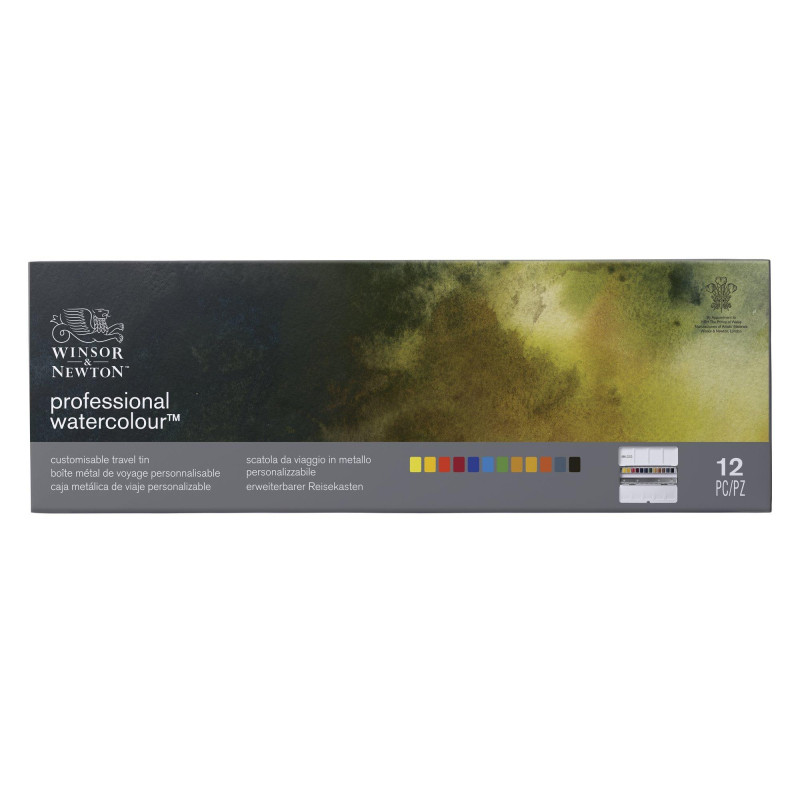Boîte métal de voyage Winsor & Newton 12  1/2 godets  + 12 vides