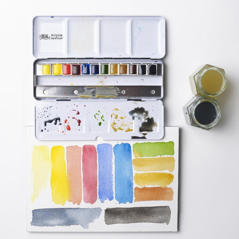 Boîte métal de voyage Winsor & Newton 12  1/2 godets  + 12 vides
