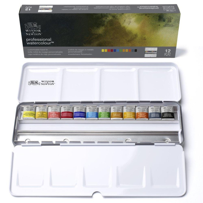 Boîte métal de voyage Winsor & Newton 12  1/2 godets  + 12 vides