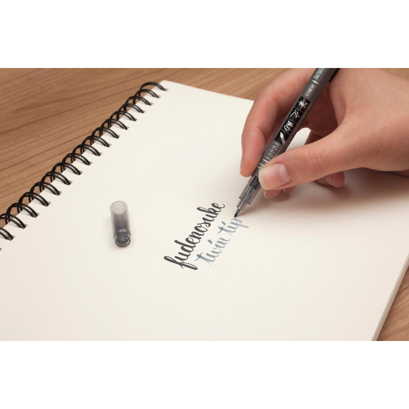 Feutre brush Fudenosuke twin deux pointes noire et grise