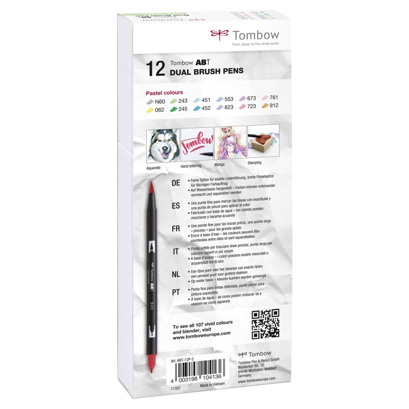 Coffret feutres ABT 12 couleurs pastels Tombow