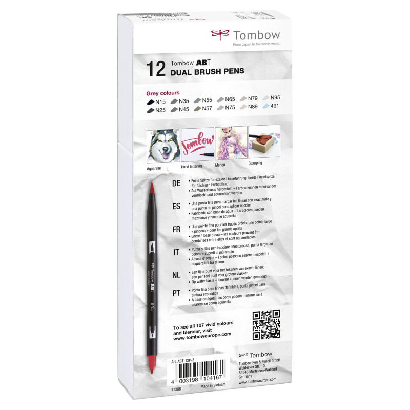 Coffret feutres ABT 12 couleurs grises Tombow