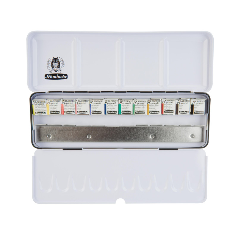 Boîte métal Schmincke Akademie Aquarell 12 1/2 godets +12 vides