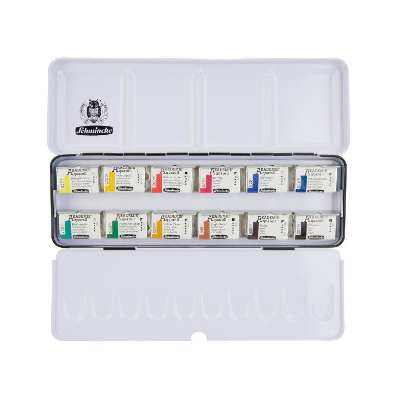 Boîte métal Schmincke Akademie Aquarell 12 godets entiers