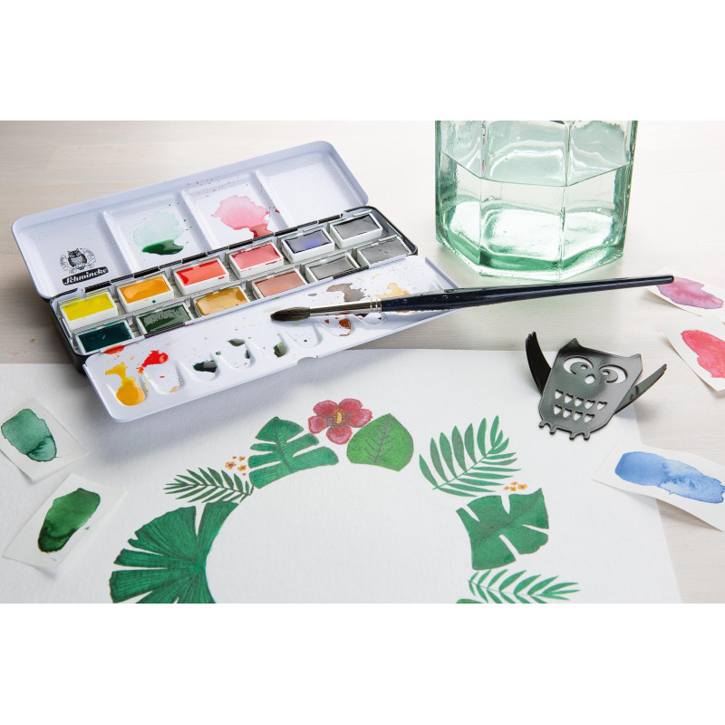 Boîte métal Schmincke Akademie Aquarell 12 godets entiers
