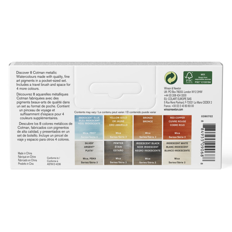 Boîte plastique aquarelle métallique W&N – Cotman 8 1/2 godets