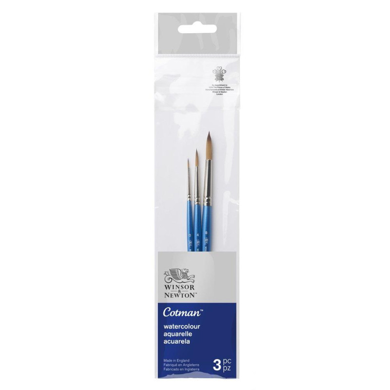 Set 3 pinceaux aquarelle rond série 111 n°0, 4, 8 Cotman