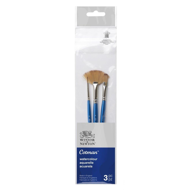 Set 3 pinceaux aquarelle rond, plat et éventail Cotman