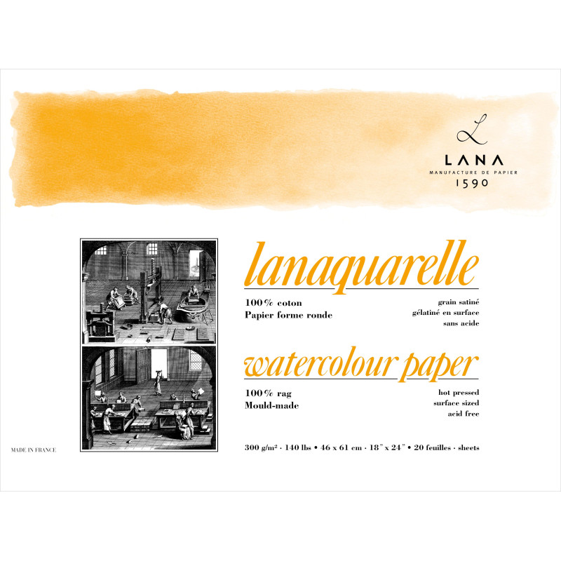 Bloc collé 4 côtés Lanaquarelle 31x41 300g 20f grain satiné