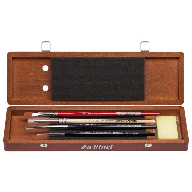 Coffret cadeau de 4 pinceaux pour l'aquarelle vernis noyer –Da Vinci 