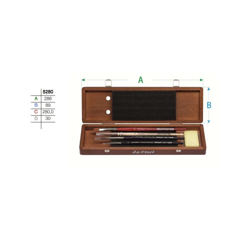 Coffret cadeau de 4 pinceaux pour l'aquarelle vernis noyer –Da Vinci 