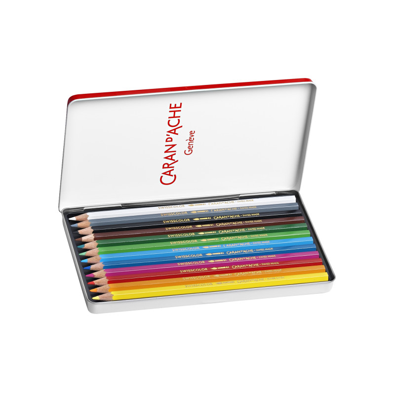 Boîte métal crayons 12 couleurs Caran d'Ache Swisscolor 
