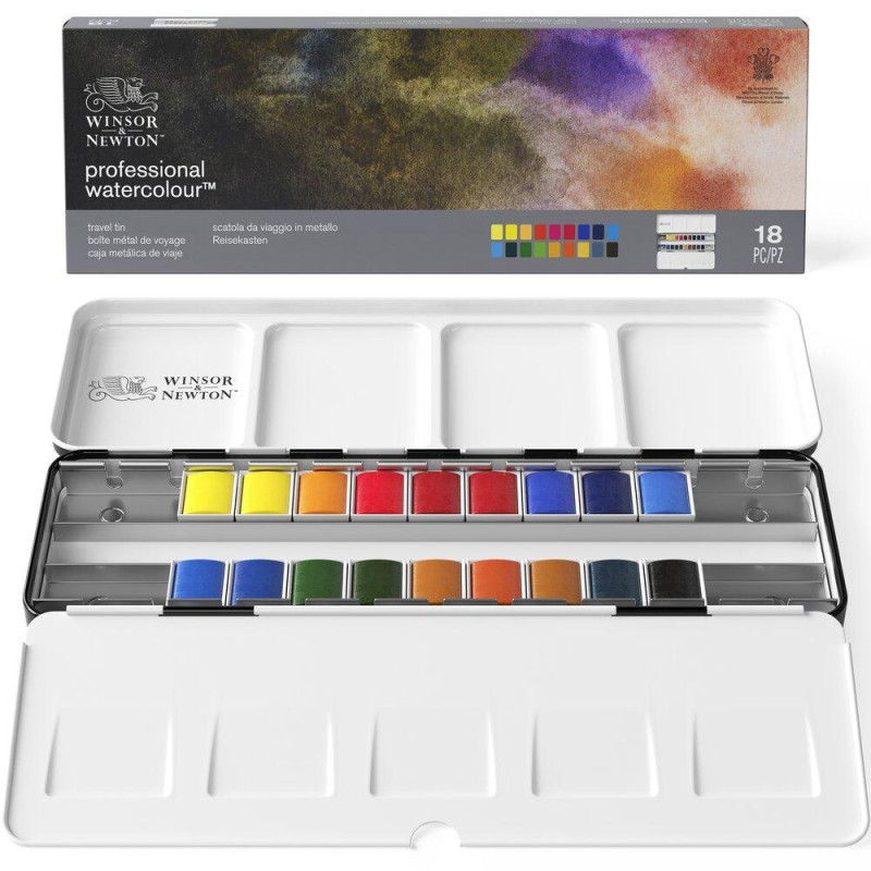 Boîte métal de voyage Winsor & Newton 181/2 godets+ 6 vides