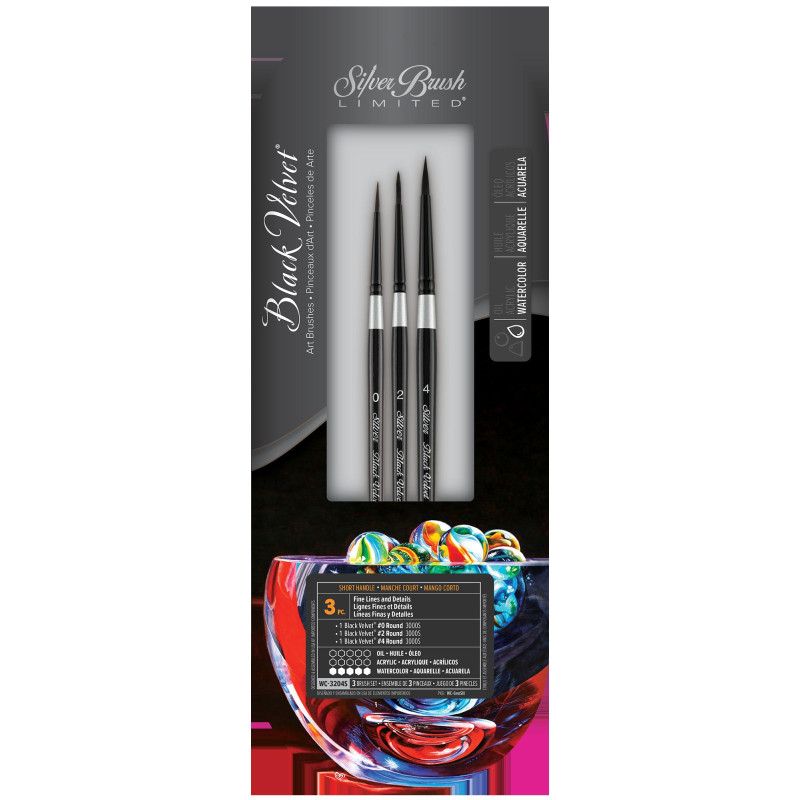 Assortiment de 3 pinceaux 3000S n°0,2,4 Black Velvet