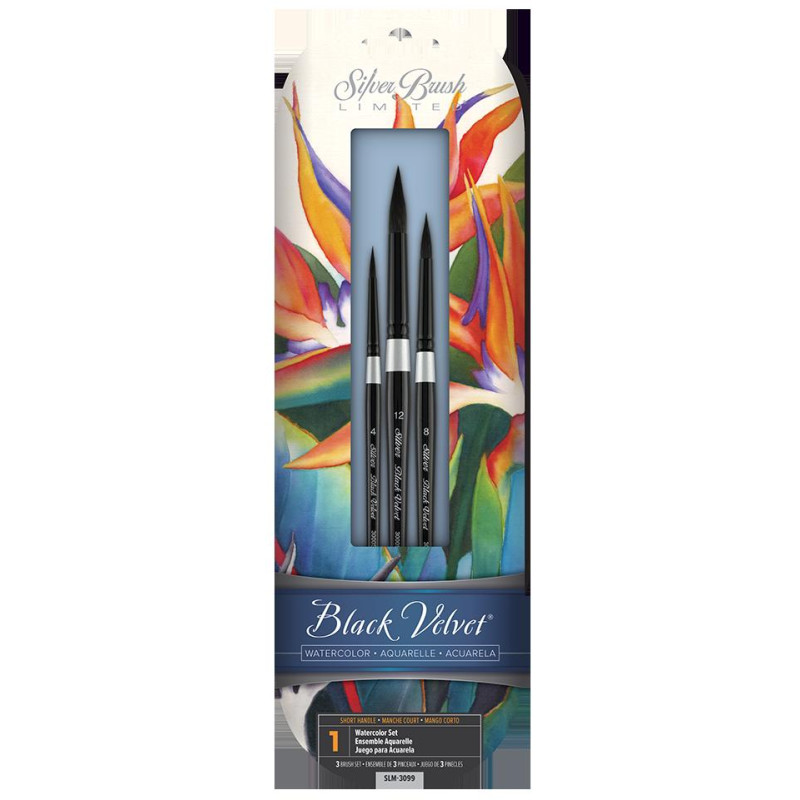 Assortiment de 3 pinceaux 3000S n°4,8,12 Black Velvet