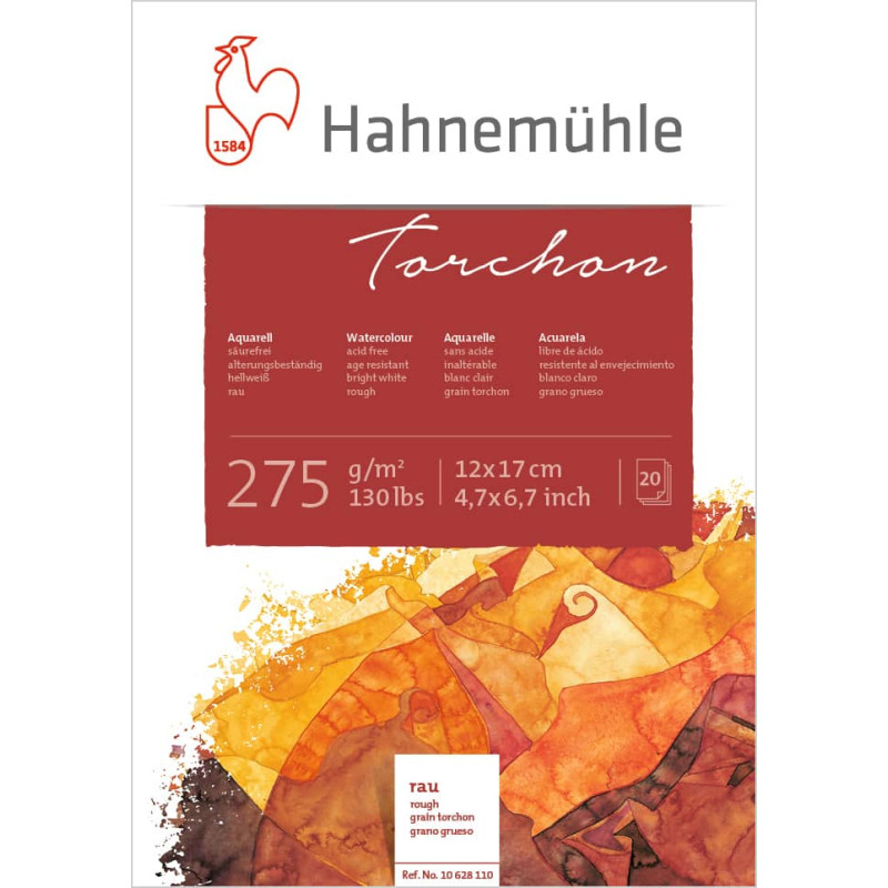Bloc collé 4 côtés Torchon 12x17 275g 20 feuilles grain spécial