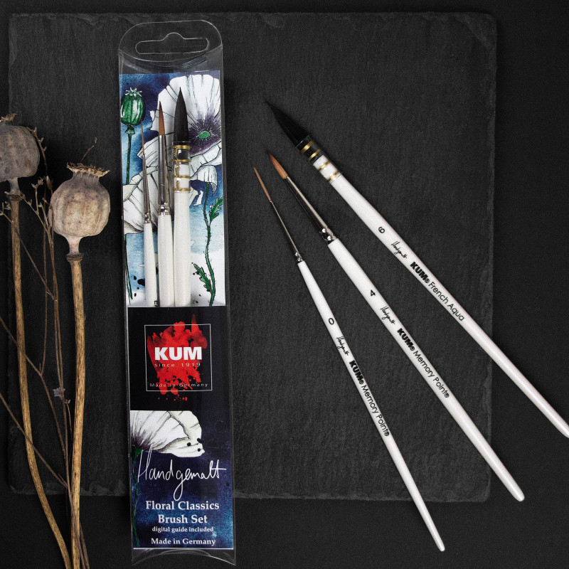 Set 3 pinceaux aquarelle Floral classique Hangemalt x Kum