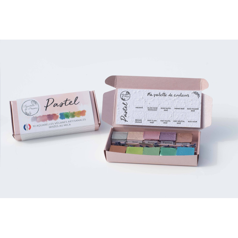 Palette Pastel 10 1/2 godets aquarelles extra-fines véganes irisées