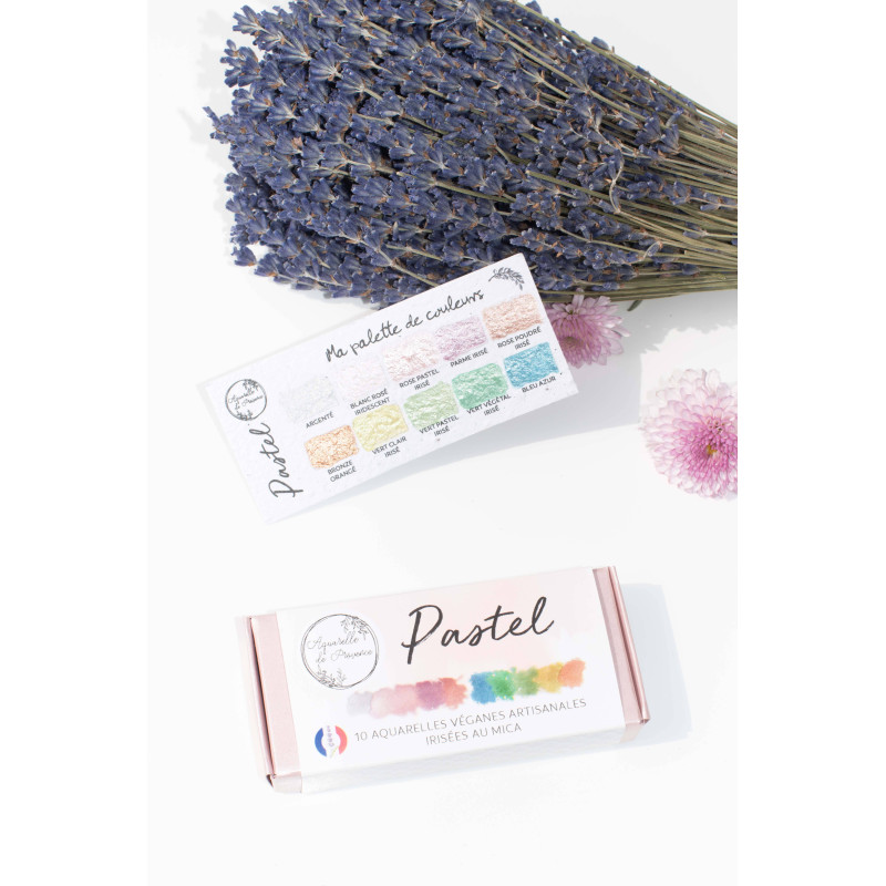 Palette Pastel 10 1/2 godets aquarelles extra-fines véganes irisées