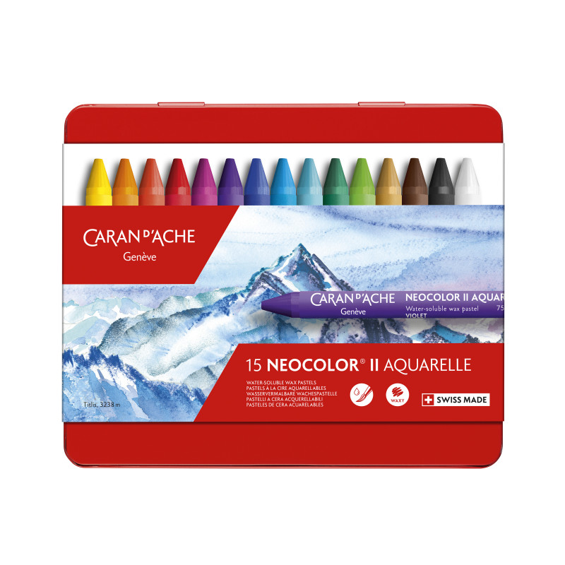 Boîte métal 15 pastels à la cire Caran d'Ache Neocolor II