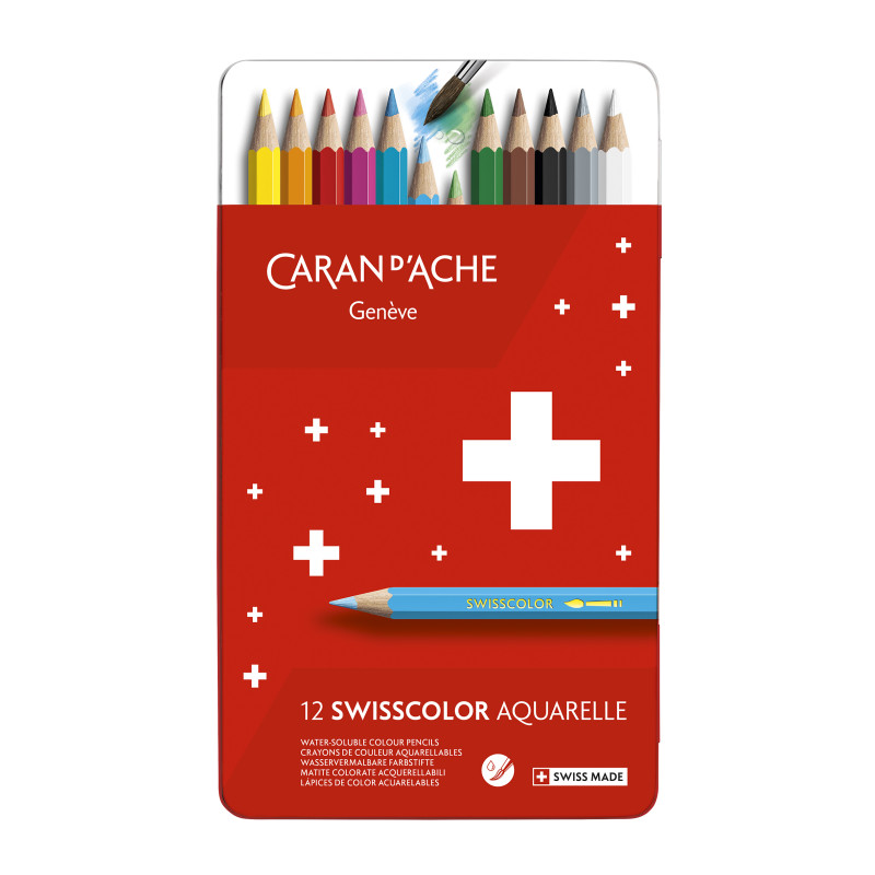 Boîte métal crayons 12 couleurs Caran d'Ache Swisscolor 