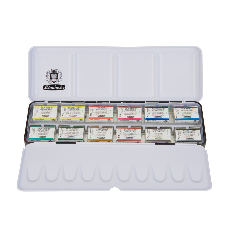 Boîte métal Schmincke Horadam Aquarell 12 godets entiers