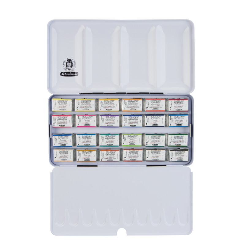 Boîte métal Schmincke Horadam Aquarell 24 godets entiers