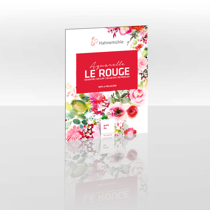 Bloc collé 4 côtés Le rouge 30x40 325g 100f grain fin