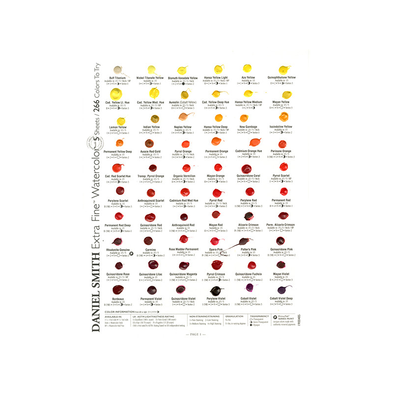 Carte échantillon couleurs réelles 266 couleurs Daniel Smith fait à la main
