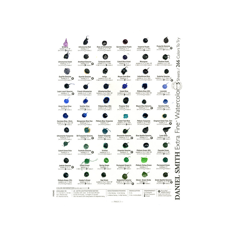Carte échantillon couleurs réelles 266 couleurs Daniel Smith fait à la main
