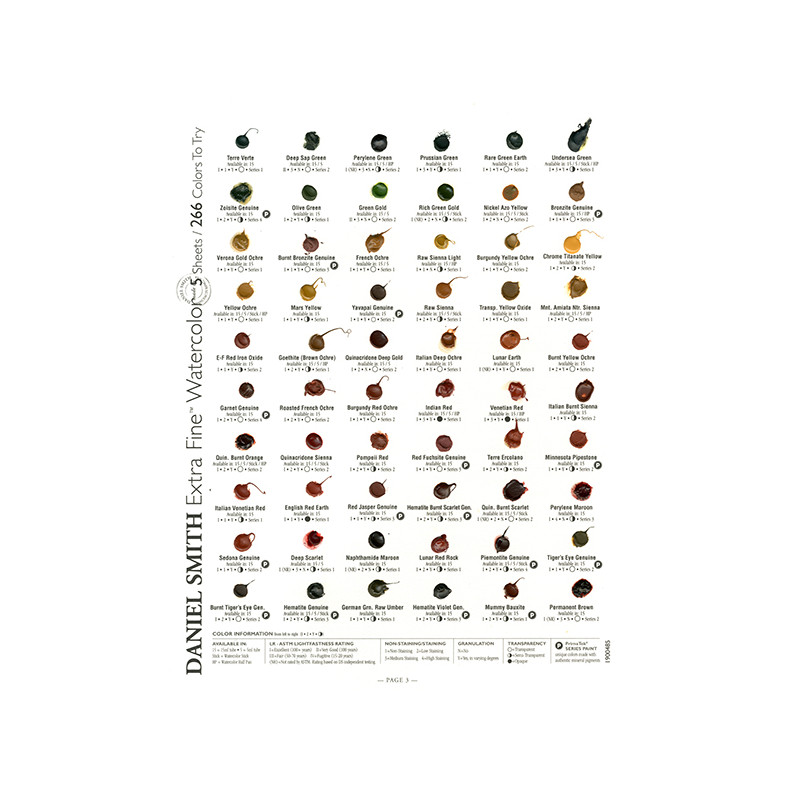 Carte échantillon couleurs réelles 266 couleurs Daniel Smith fait à la main