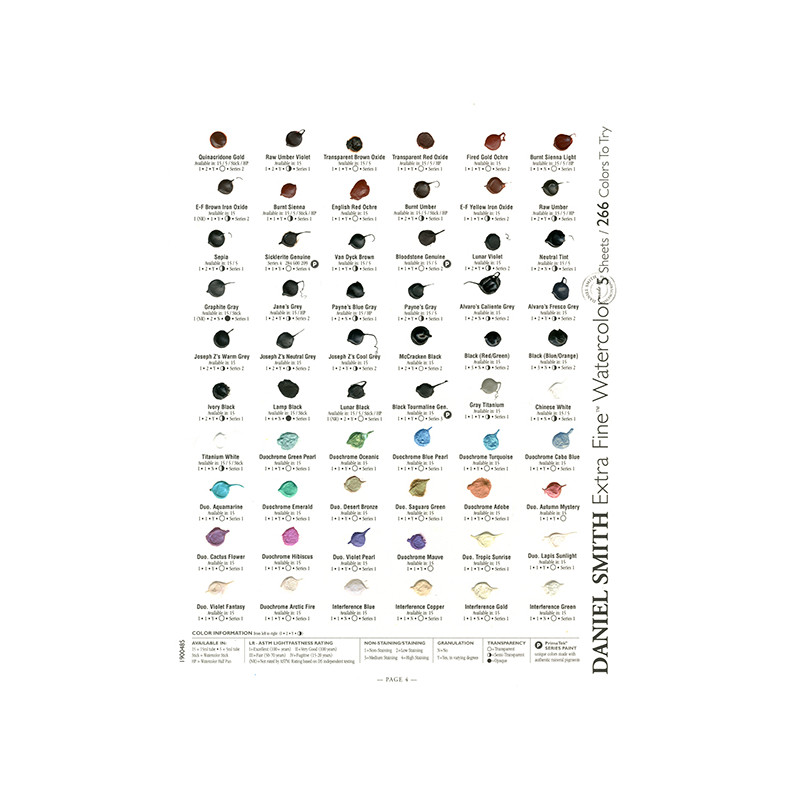 Carte échantillon couleurs réelles 266 couleurs Daniel Smith fait à la main