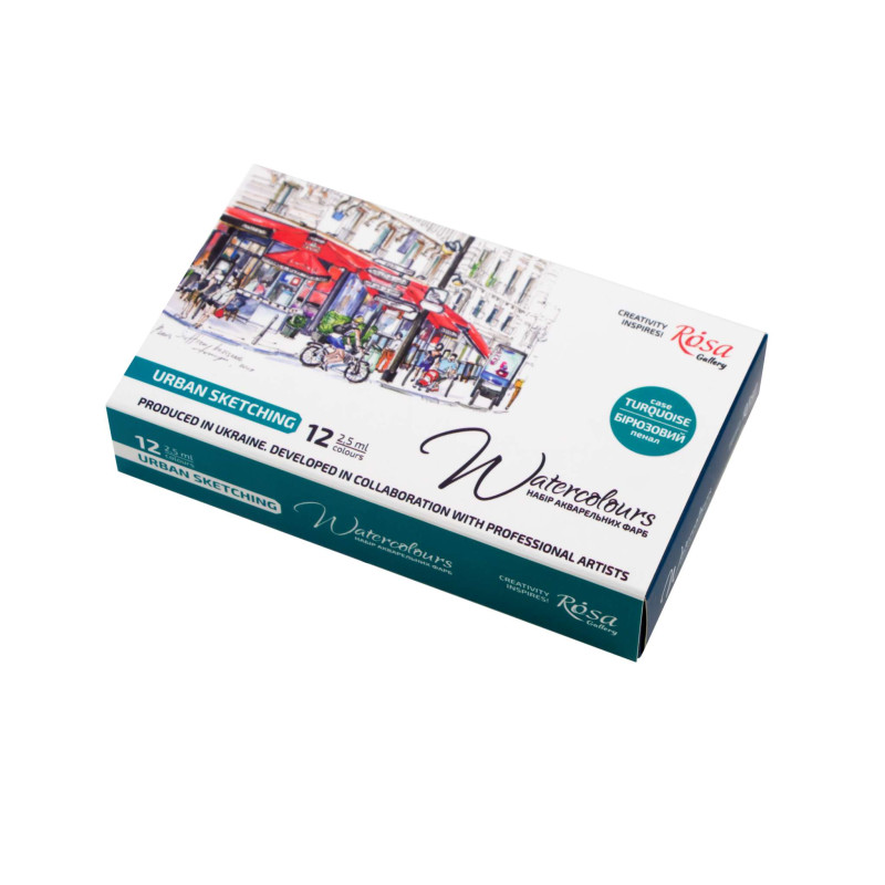 Boîte métal urban sketching 12 godets d'aquarelle extra-fine Rosa Gallery