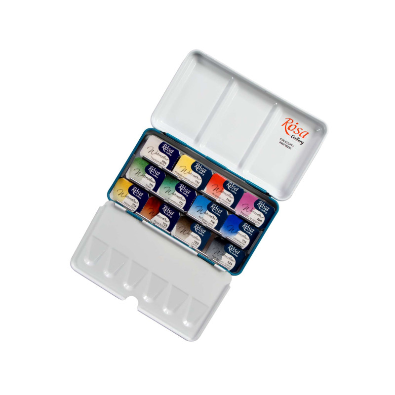 Boîte métal urban sketching 12 godets d'aquarelle extra-fine Rosa Gallery