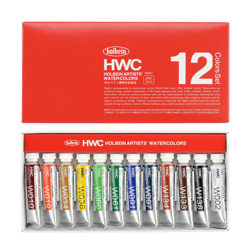 Coffret 12 Tubes 5ml aquarelles extra-fines en carton Holbein Artists'