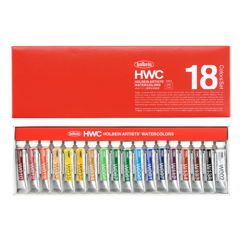 Coffret 18 Tubes 5ml aquarelles extra-fines en carton Holbein Artists'