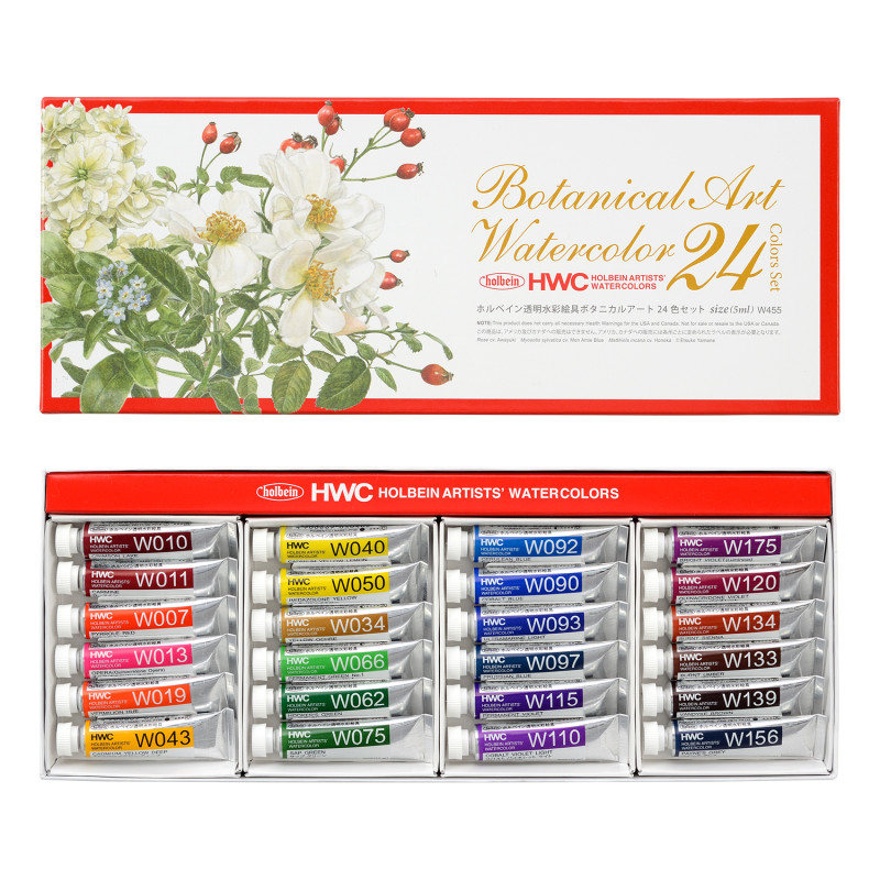 Coffret Botanical 24 Tubes 5ml aquarelles extra-fines en carton Holbein Artists'