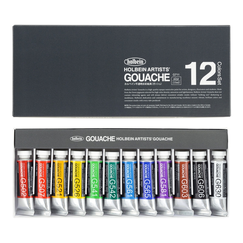 Coffret 12 Tubes 15ml gouache extra-fines en carton Holbein Artists'