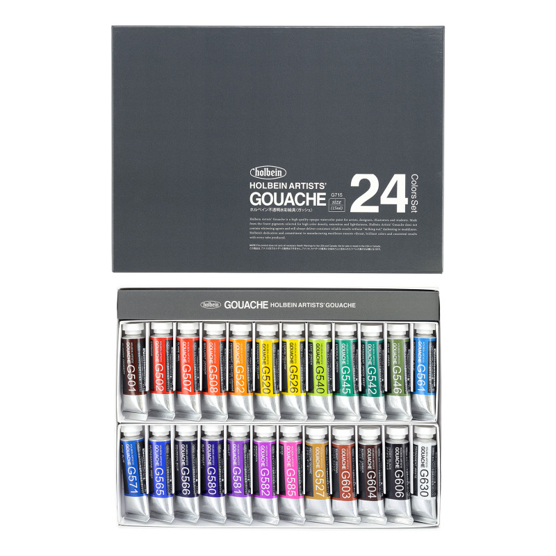Coffret 24 Tubes 15ml gouache extra-fines en carton Holbein Artists'