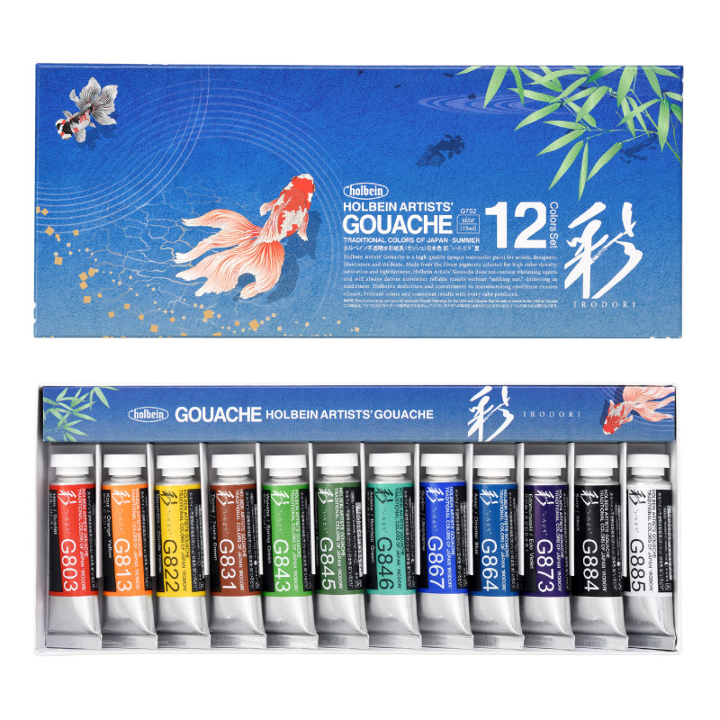 Coffret été 12 Tubes 15ml gouache extra-fines en carton Holbein Artists'