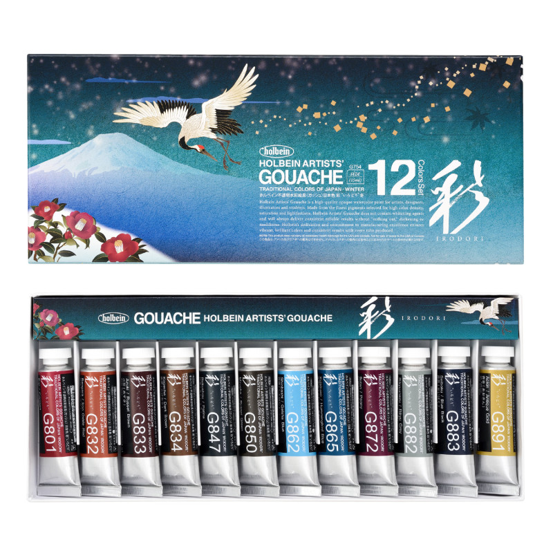 Coffret hiver 12 Tubes 15ml gouache extra-fines en carton Holbein Artists'