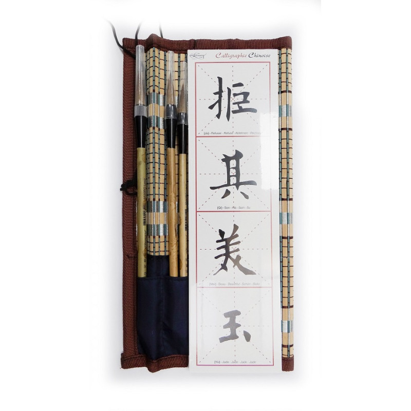 Set de Calligraphie 3 pinceaux avec natte bambou par Léonard