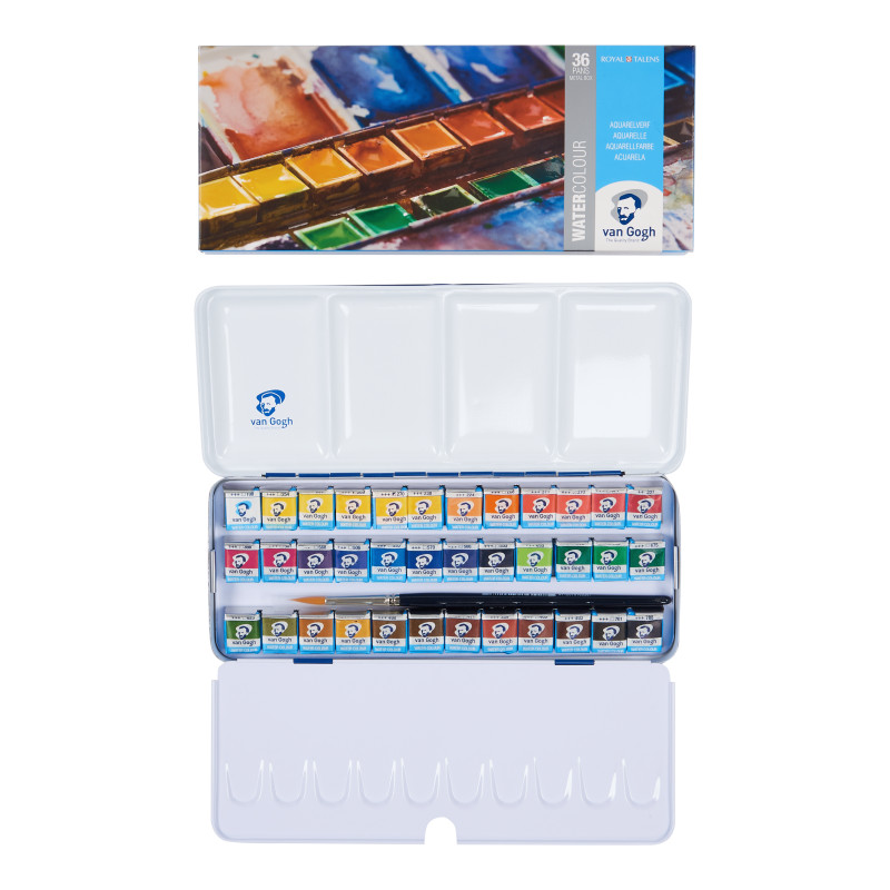 Coffret métal 36 ½ godets aquarelle fine Van Gogh et pinceau