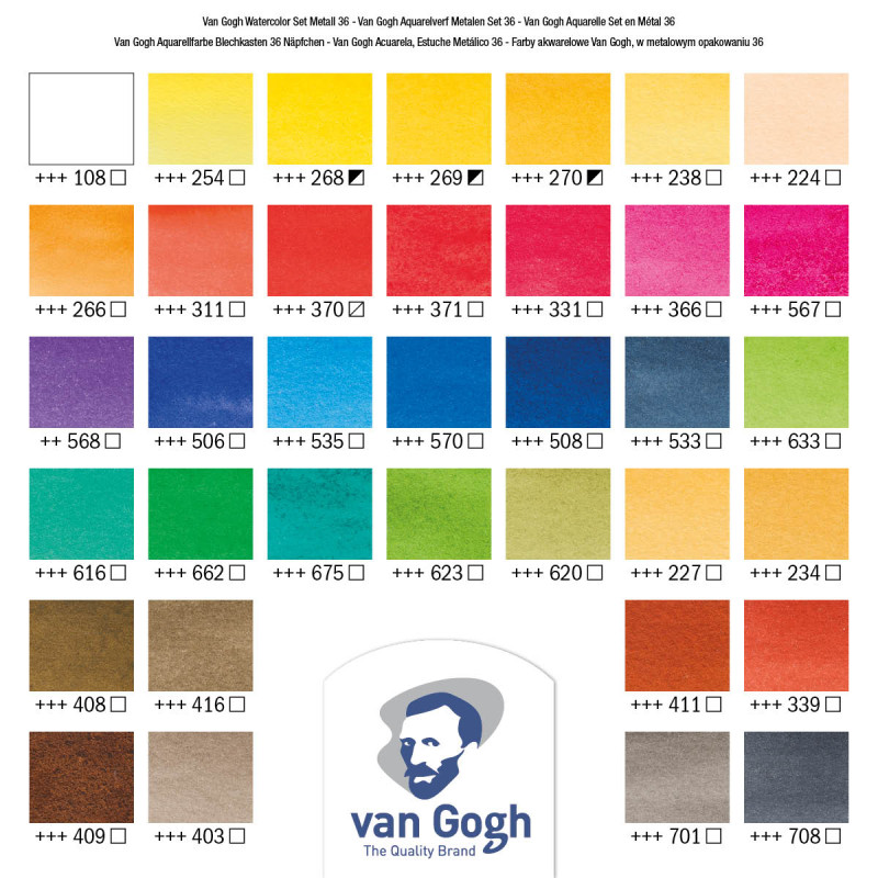 Coffret métal 36 ½ godets aquarelle fine Van Gogh et pinceau