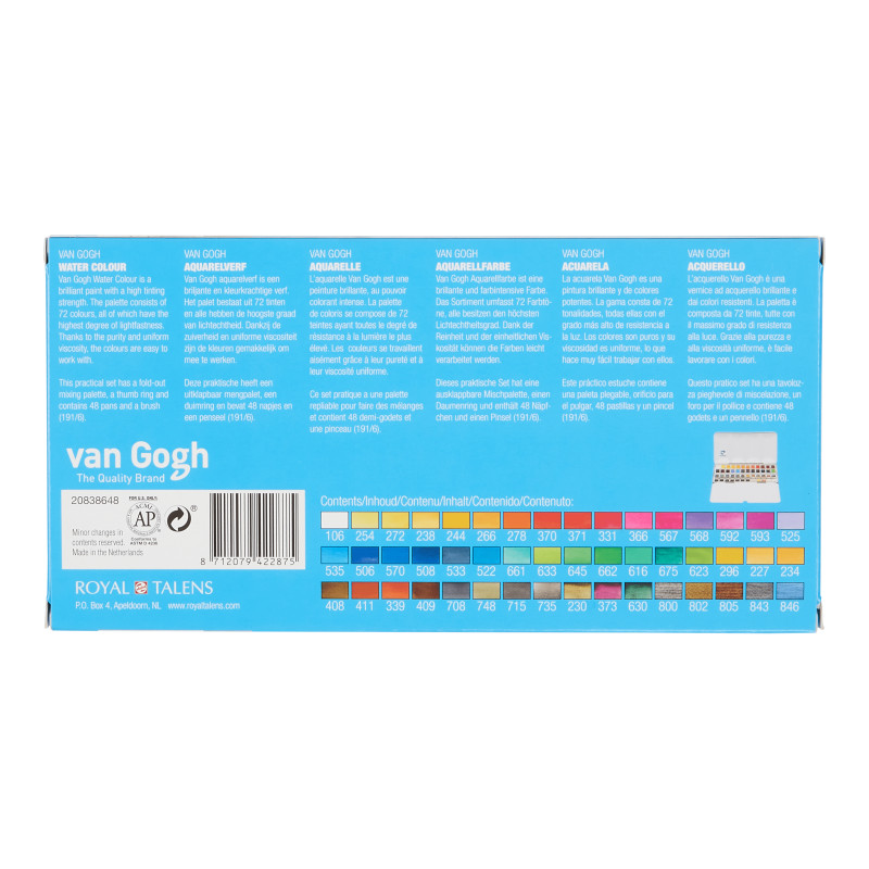 Coffret métal 48 ½ godets aquarelle fine Van Gogh et pinceau