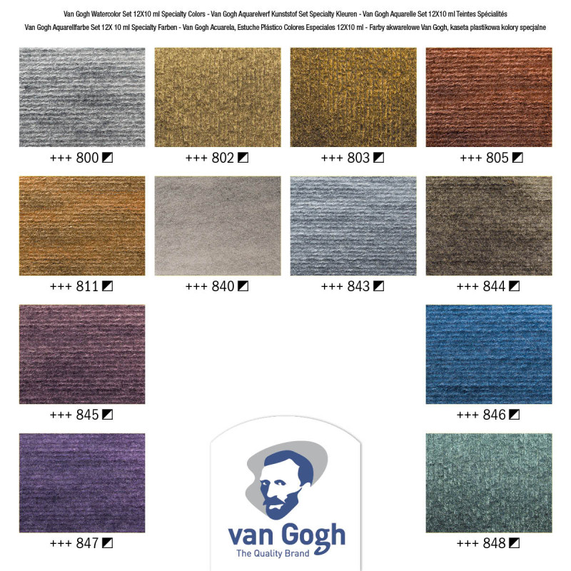 Boîte Van Gogh 12 tubes 10 ml teintes métalliques et interférences