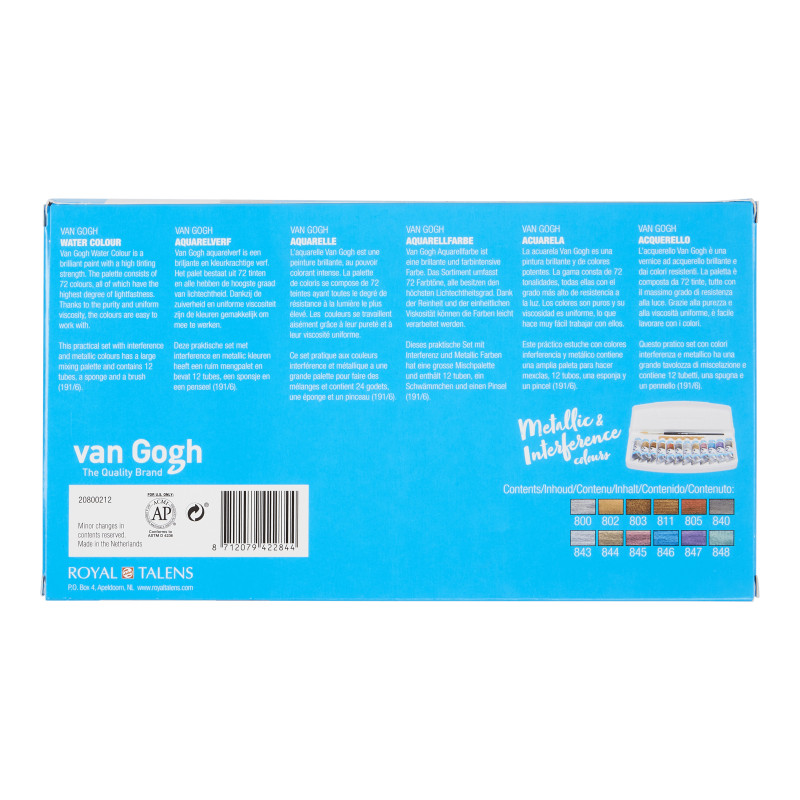 Boîte Van Gogh 12 tubes 10 ml teintes métalliques et interférences