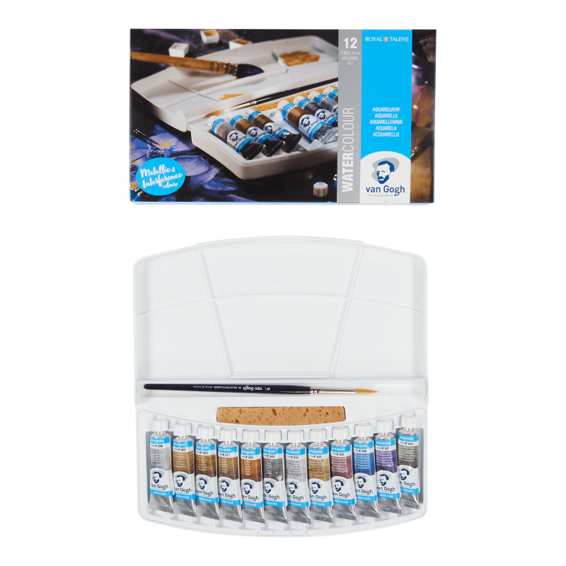 Boîte Van Gogh 12 tubes 10 ml teintes métalliques et interférences