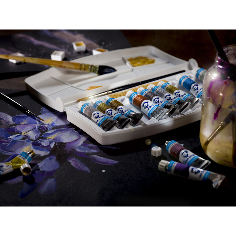 Boîte Van Gogh 12 tubes 10 ml teintes métalliques et interférences